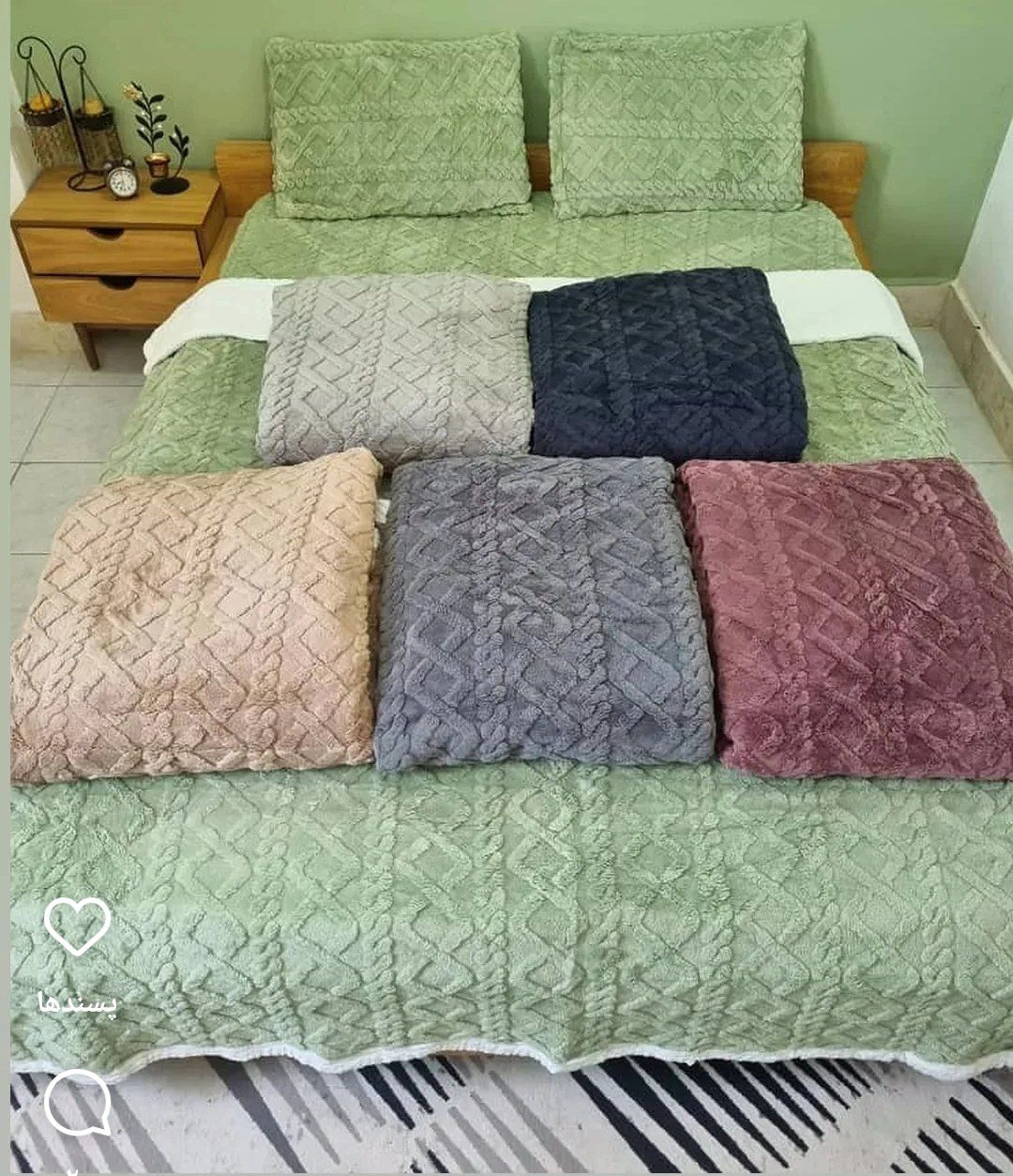 کاور کشدار و روتختی 4 تکه دونفره مخمل برجسته مدل گیسو همراه با روبالش برند خوشنام هگمتان