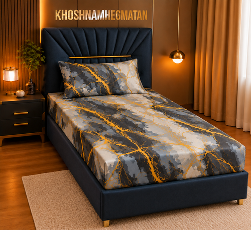 کاور تخت کش دوزی یک نفره طرح سنگ مرمر برند خوشنام هگمتان