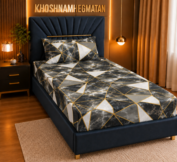 کاور تخت کش دوزی یک نفره طرح هندسی لوزی برند خوشنام هگمتان